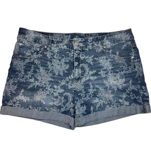 Time & Tru Floral Denim Shorts Women's Size 18 Cuffed Blue Boho Casual Festival